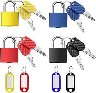 4 Pcs Mini Security Padlock with Key, Luggage Padlocks,Suitcase Locks,Multicolor Mini Keyed Padlock,Come with 4 Pcs Luggage Tags,for Luggage,Backpack,Laptop Bag,Gym Locker,Filing Cabinets,Toolbox