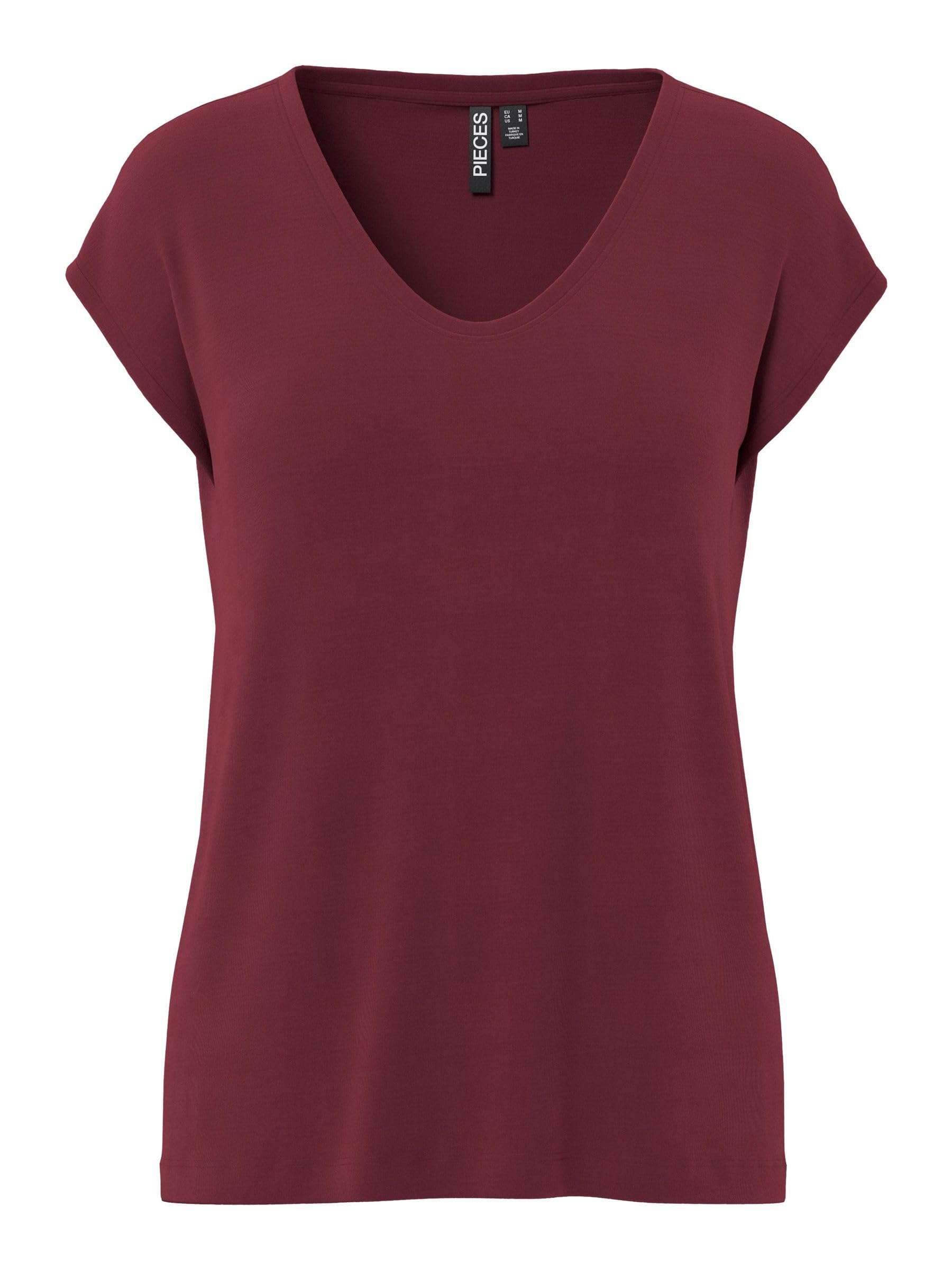 PIECES Women's Pckamala Noos Bc Tee T-Shirt, Tawny Port, XS
