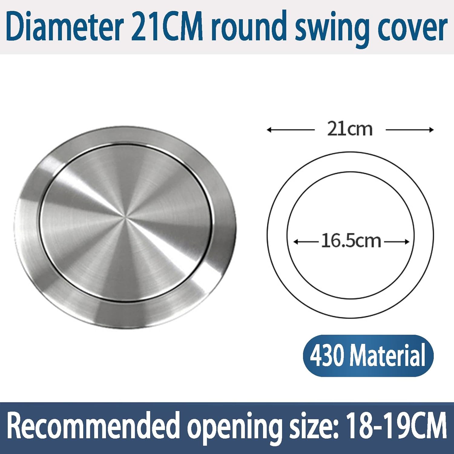 Stainless Steel Trash Cans Lid, Built-In Countertop Trash Bin Balance Flap Cover, Round Recessed Swing Garbage Can Cover, Waste Chute Wastebasket Lid,21cm 430 Material,One Color-21cm 430 Material