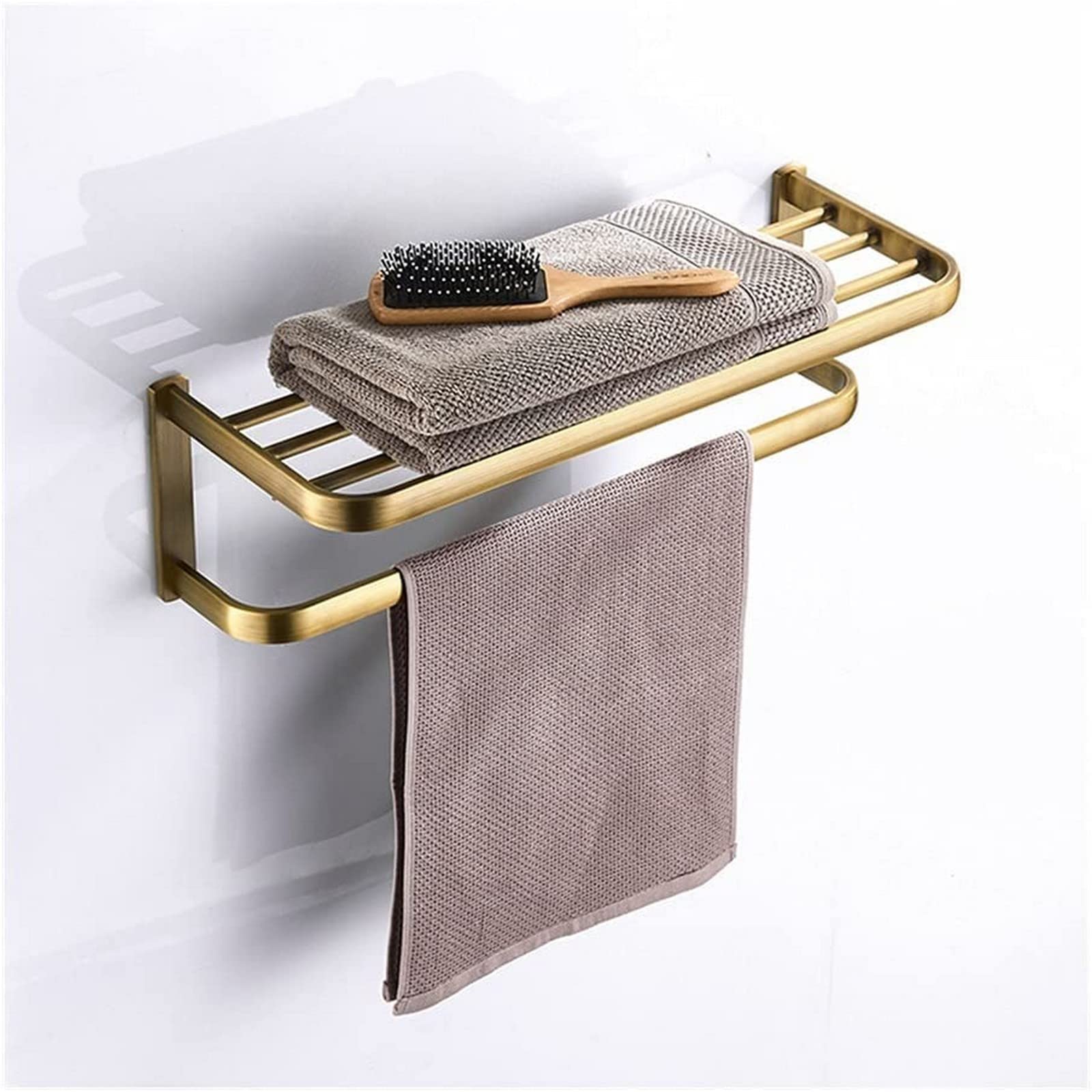 GONMDOPY Towel Rail,Bathroom Towel Rail Shelf, Brass White Black Bath Towels Rack Storage, Wall Mounted Clothes for Kitchen Bathroom Decor/Bronze