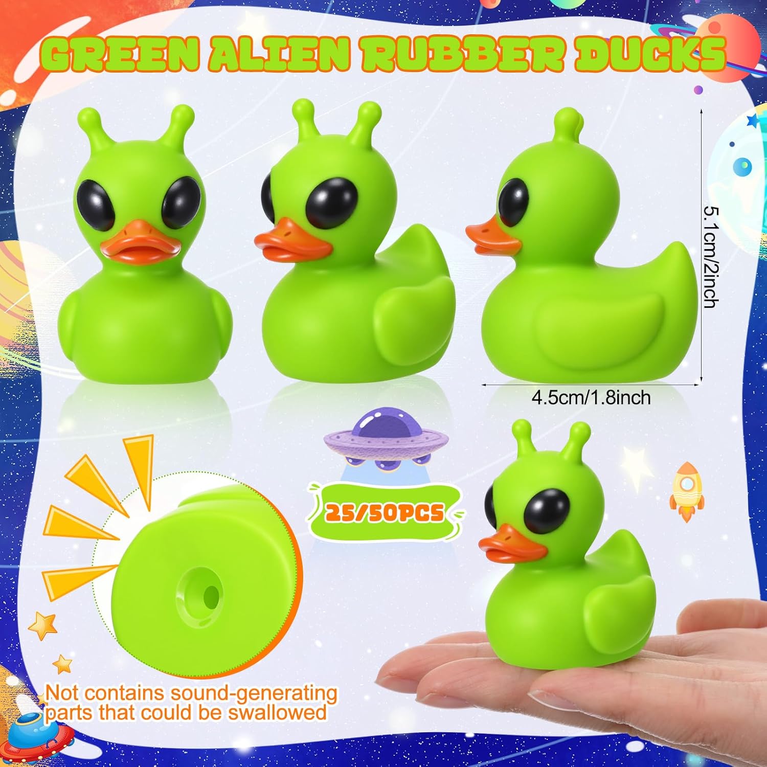 Sotiff Green Mini Alien Rubber Ducks Alien Party Favors Small Tiny Aliens Figurines Duck to Hide and Seek for Cruise Ship Space Party Favor Rave Trinkets Goodie Bag Easter Gift Basket Stuffing(25 Pcs)