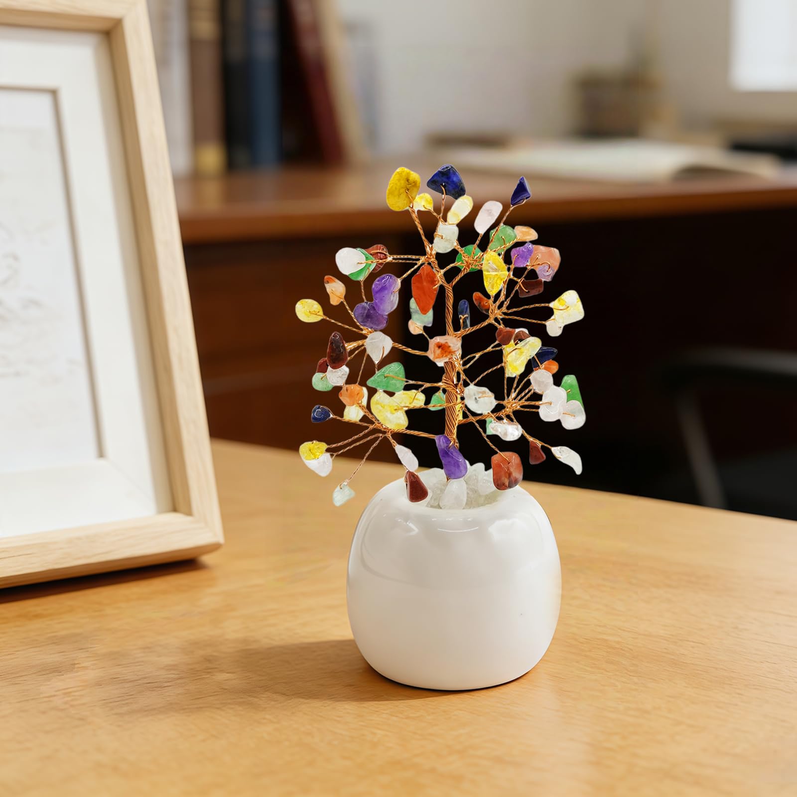 Crystal Tree of Life, 7 Chakra Tree, Healing Gemstone Tree with Ceramic Flower Pot Gifts for Womens Men Unisex Hanging Ornament for Home Office Room House Multi106