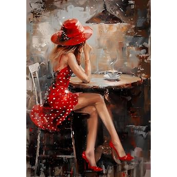 STYLER Desiree Canvas Picture 60 x 80 cm I Wall Picture Woman Modern Abstract I Living Room Bedroom Office I Wall Decoration Elegant Timeless Black White Red I Made in Europe