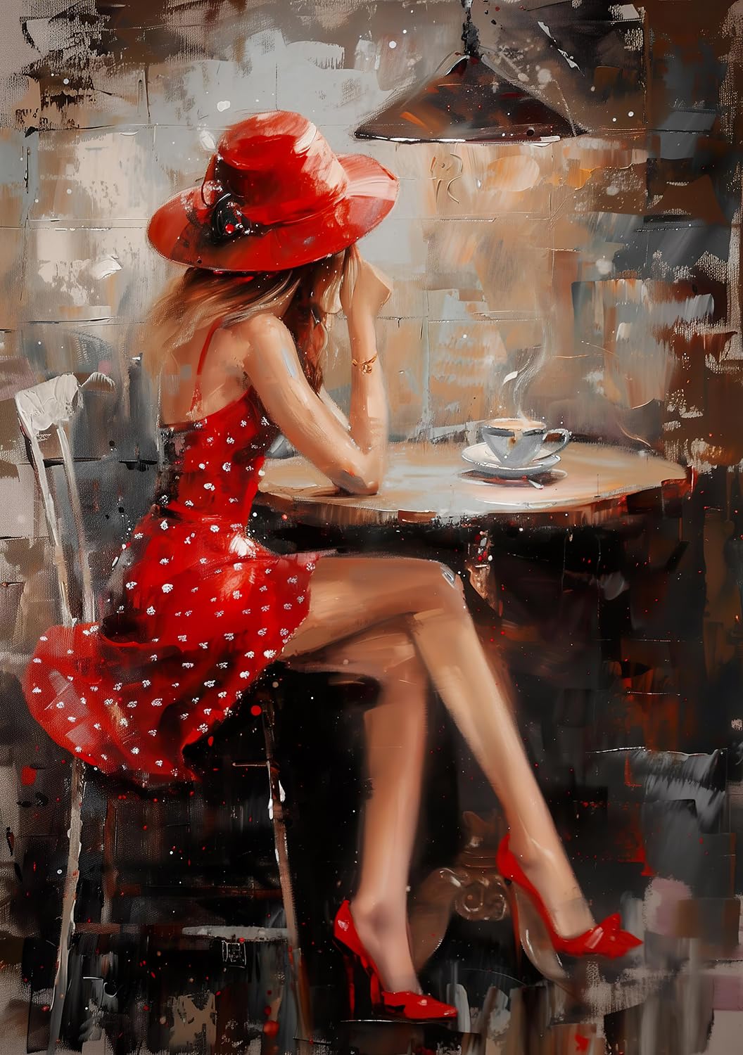 STYLER Tableau sur toile Desiree 60 x 80 cm prêt à accrocher – portrait féminin abstrait noir blanc avec touches rouges – décoration murale élégante