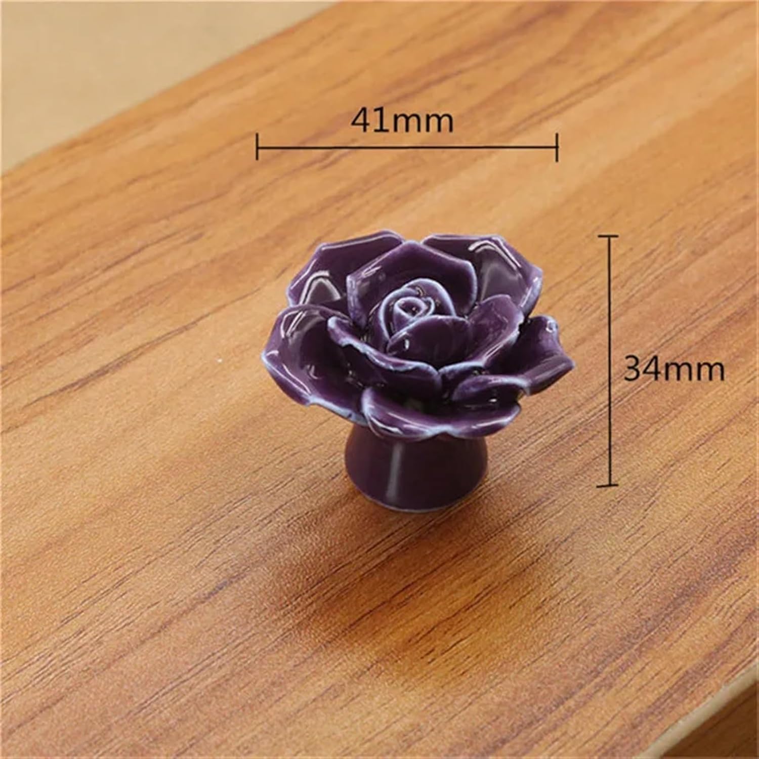 34mmX41mm Ceramic Rose Drawer Knobs Rural Cabinet Cupboard Handles Fashion Furniture Handles Hardware 2Pcs(Purple)