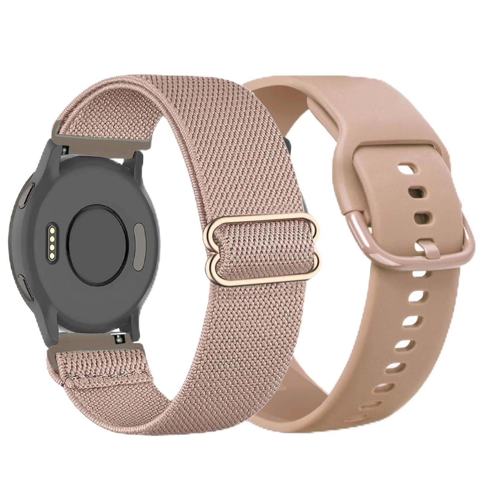 TUCOMO 2 Pack Stretchy Nylon & Silicone Watch Bands Compatible with Garmin Venu 2S/Venu 3S/Vivoactive 4S/Vivomove 3S, 18mm Loop Elastic Straps for Garmin Forerunner 255S/Forerunner 265S Women Men