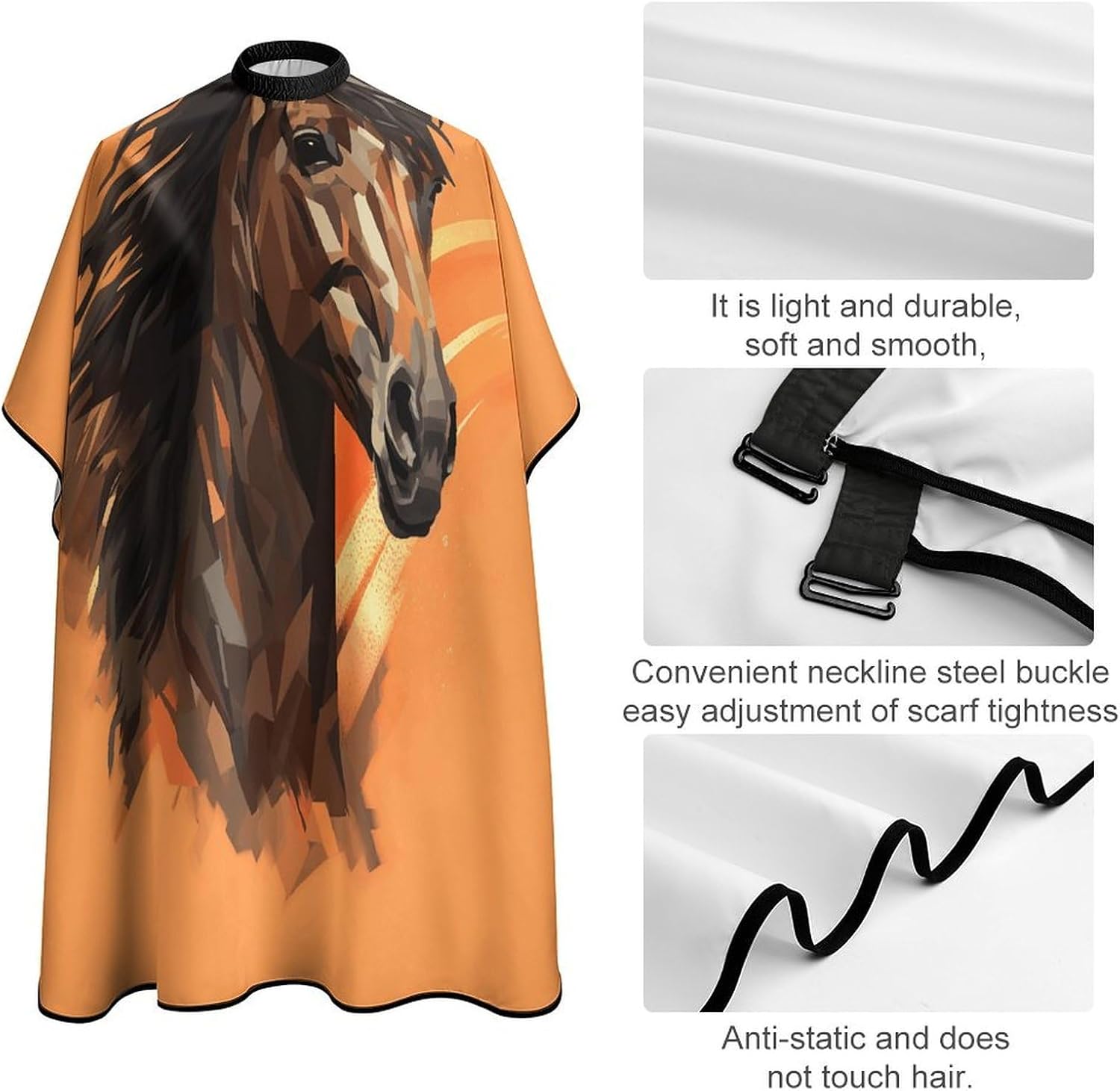 Orange Background with Horse Head Apron for Women Men,Barber Cape with Adjustable Snap Closure,Hair Cutting Cape,66.9 X 56.7 Inches for Hair Dye, Comb-out, Styling, Shampoo