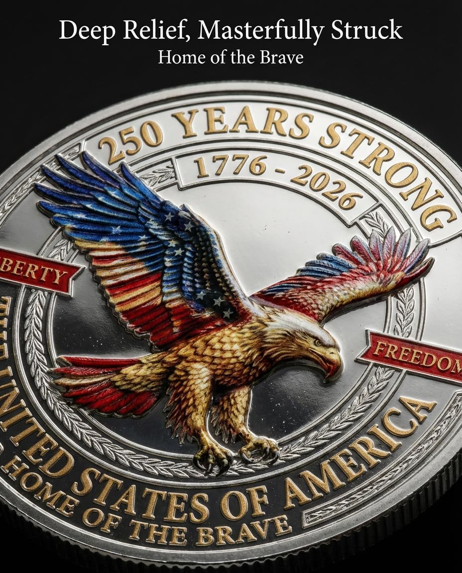America's 250th Anniversary Challenge Coins (1776-2026) – Semiquincentennial Commemorative Medallions – Eagle & Liberty Bell Souvenir (20 Pack)