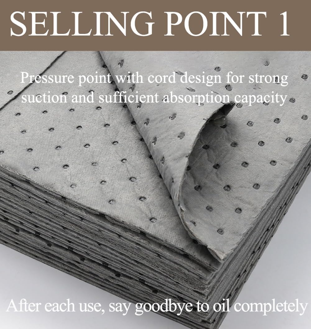 Almohadillas Absorbentes de Aceite, Universales Hojas de Control de derrames de 40x50cm, Paños Absorbentes De Aceite para Limpiar Herramientas De Taller, Máquinas, Coches(100pcs,3mm)