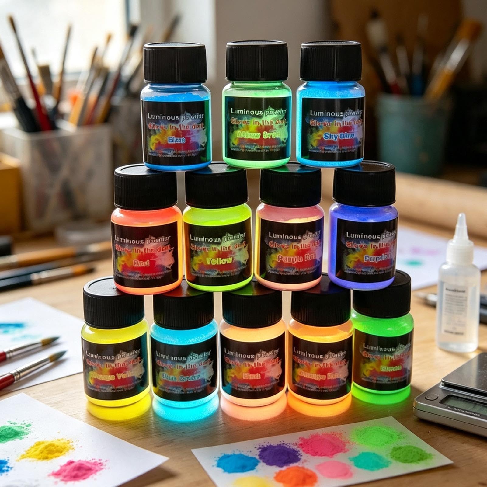 Nachtleuchtendes Glimmerpulver 12 Farben Fluoreszierender Bastelfarbstoff