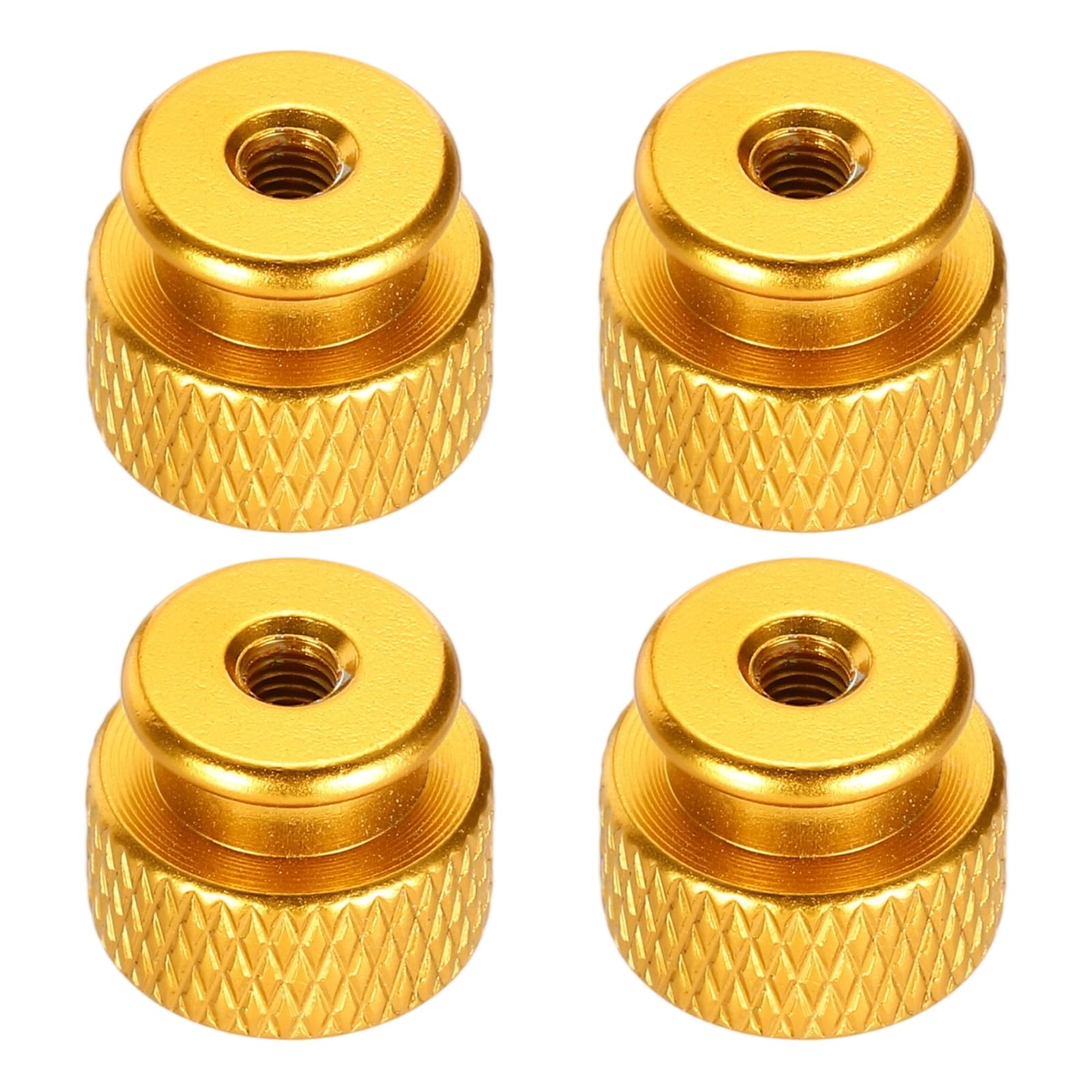 sourcing map 4pcs Knurled Thumb Nut, M3 12mm OD 10mm Height 6061 Anodized Aluminium Alloy Hand Screw Nut, Metal Chassis Screw for Machinery, DIY Assembly, Electronics, Gold