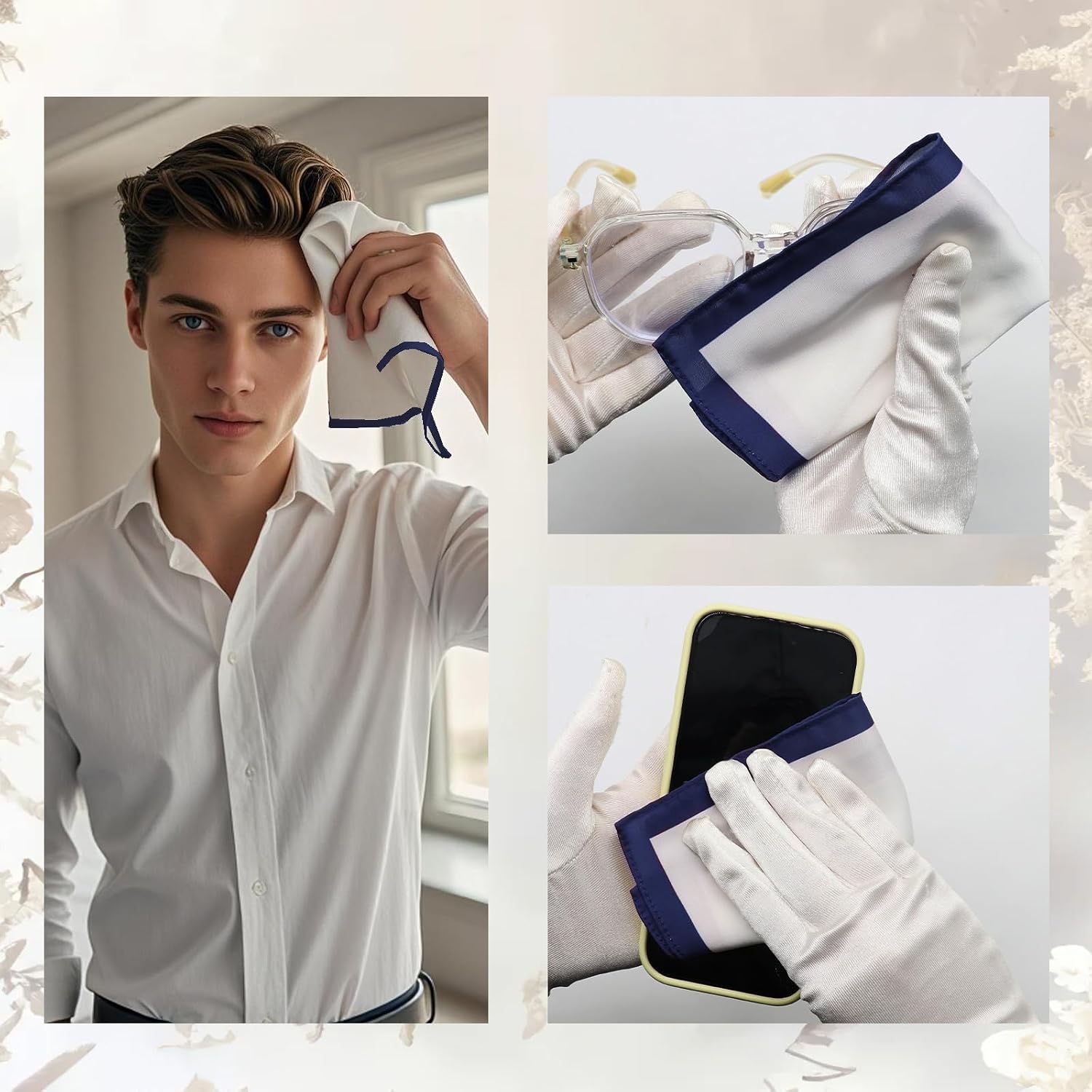 Pocket Squares for Men Color Edge Mens Handkerchiefs Soft White Handkerchief for Suit Tuxedo Wedding Business