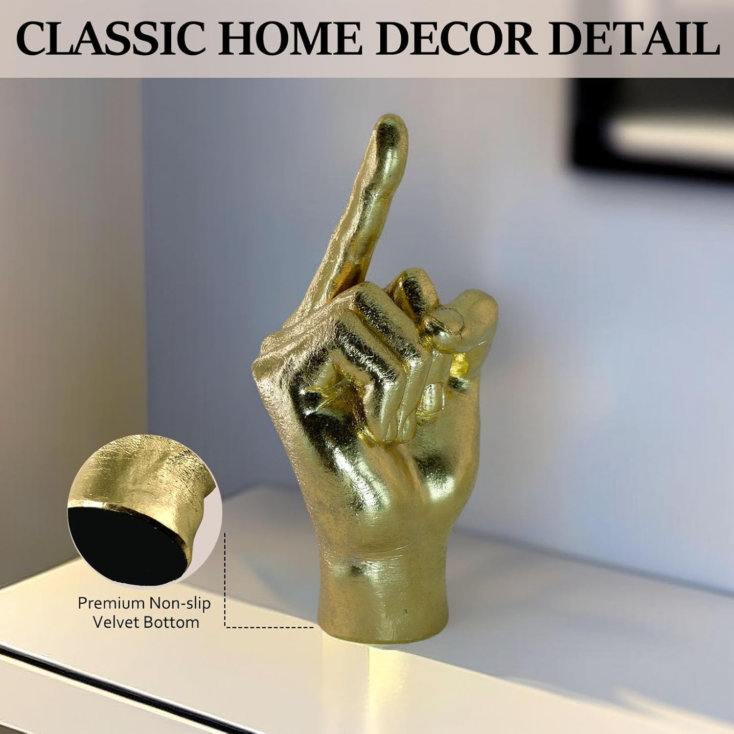 DECOUE Gold Decor - Resin Gesture Hand Sculpture Finger Statue - Classic Home Shelf & Desk Decor - Middle Finger - Image 2