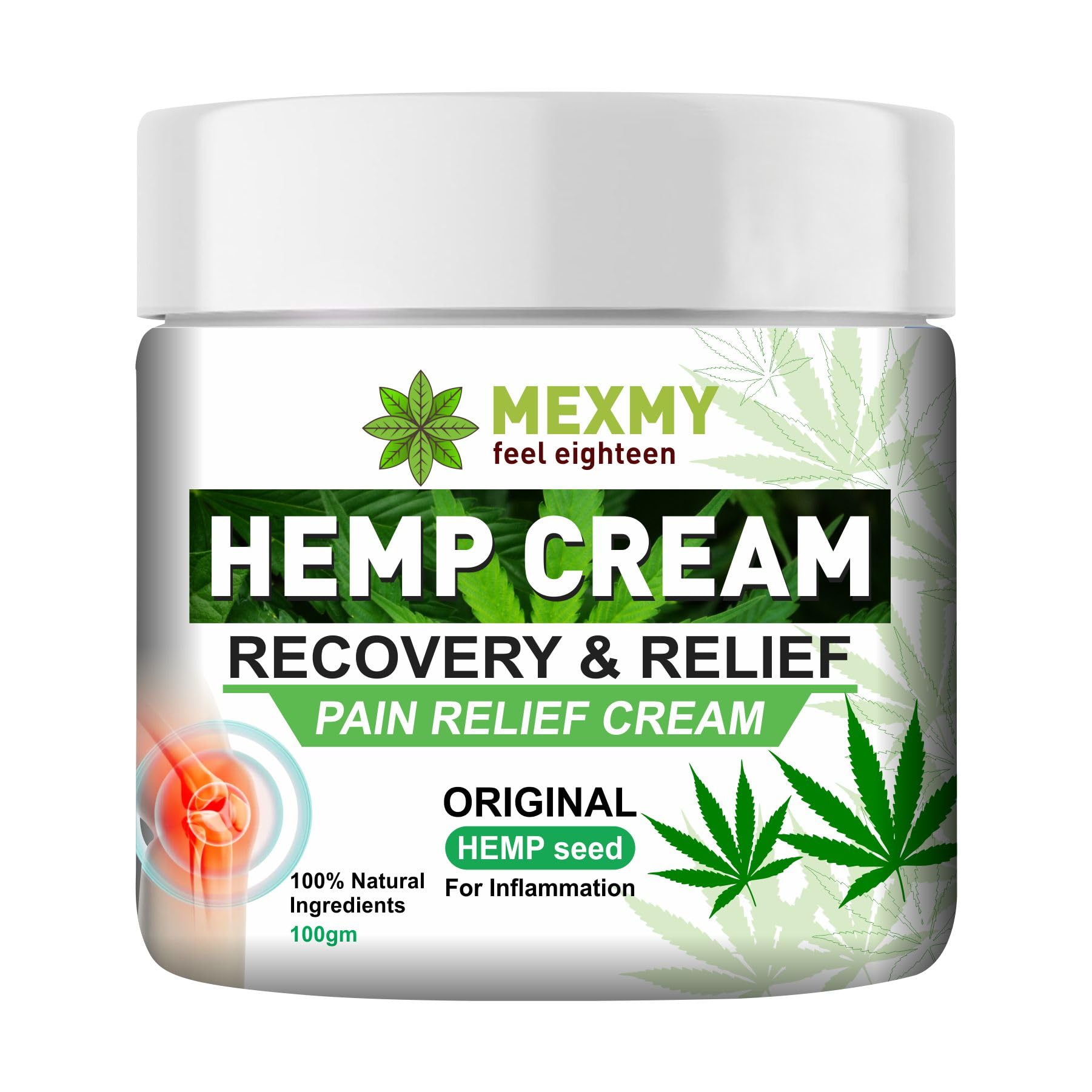 Mexmy Feel Eighteen Hemp Cream | Fast-Acting Pain Relief for Arthritis, Joints & Muscles | 100% Natural Recovery Cream | Soothes Inflammation (Pack of 1)-image-5