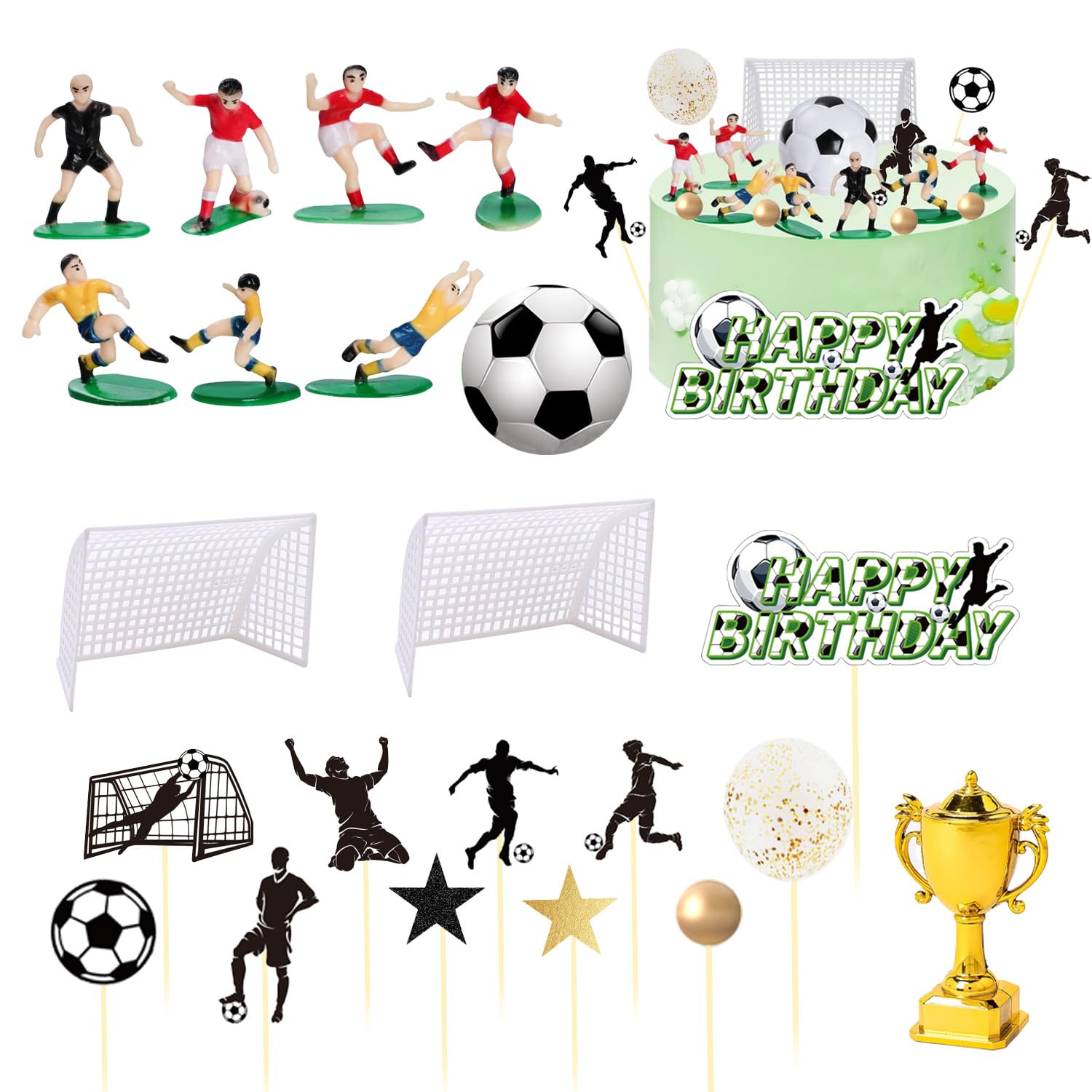 Decoracion Tarta Futbol 38 pcs, Cumpleaños Decoración Cake Topper Futbol, Cupcake Toppers Futbol, para Decoración de Fiestas de Futbol, ​​Fiestas De Cumpleaños