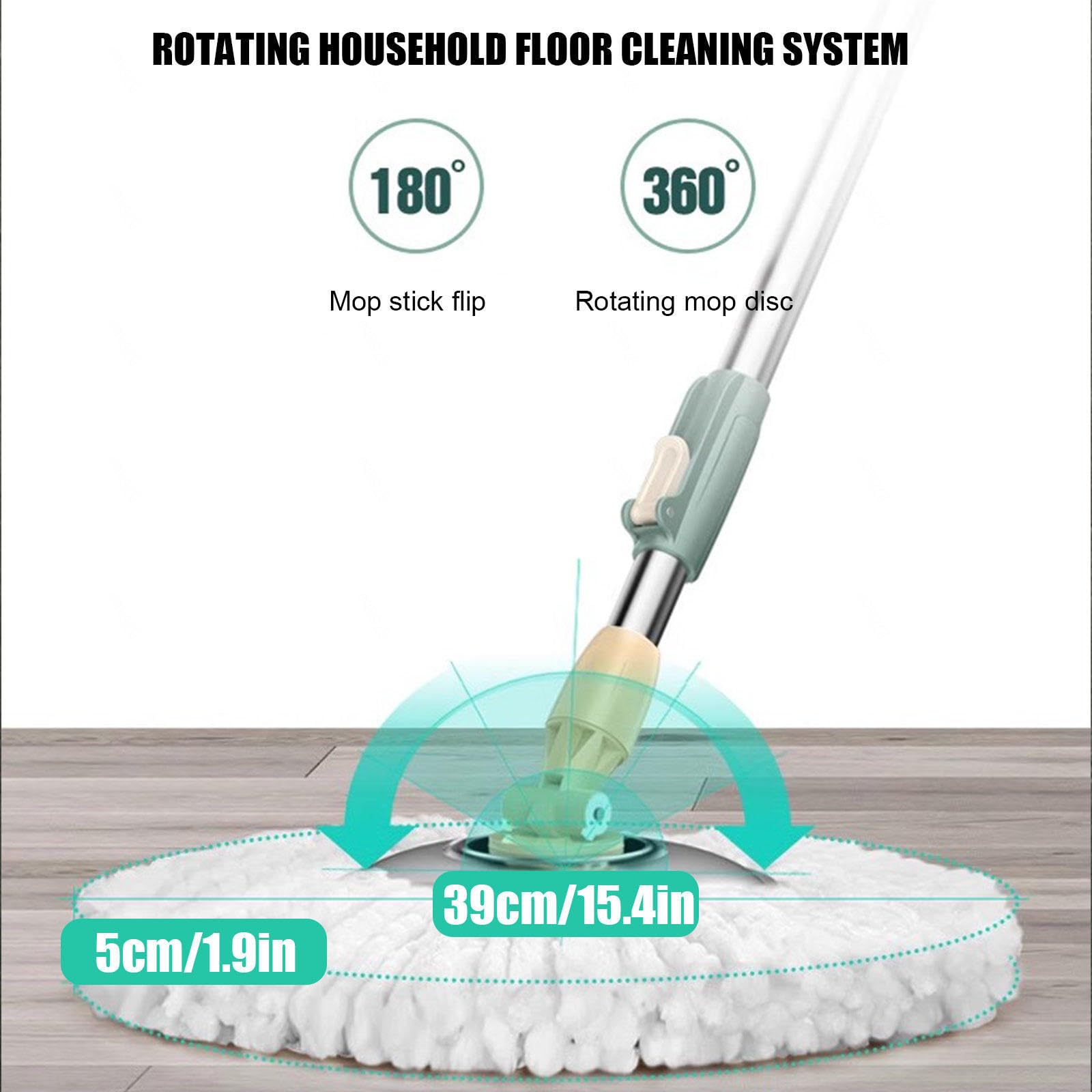 AMNOOL Cubo de Trapeador Giratorio Sistema de Limpieza de Piso Giratorio 360 con 5 Recambios de Cabeza de Repuesto de Microfibra, Mango de Acero Inoxidable Ajustable, Fácil de Mover con Ruedas