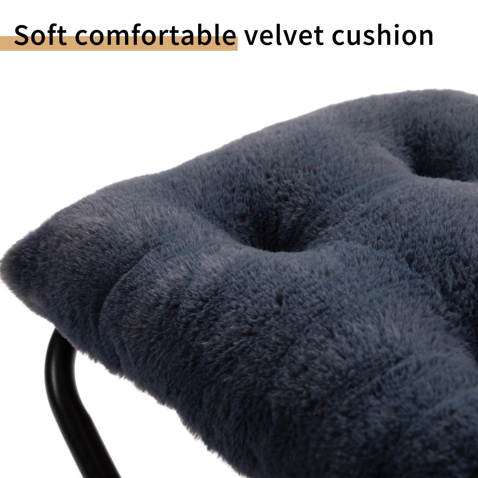 HollyHOME Repose Pied Pliable Salon Repose Pied Canape en Métal Tabouret Repose Pieds Jardin Balcon Petit Ottoman, Peluche Gris Foncé