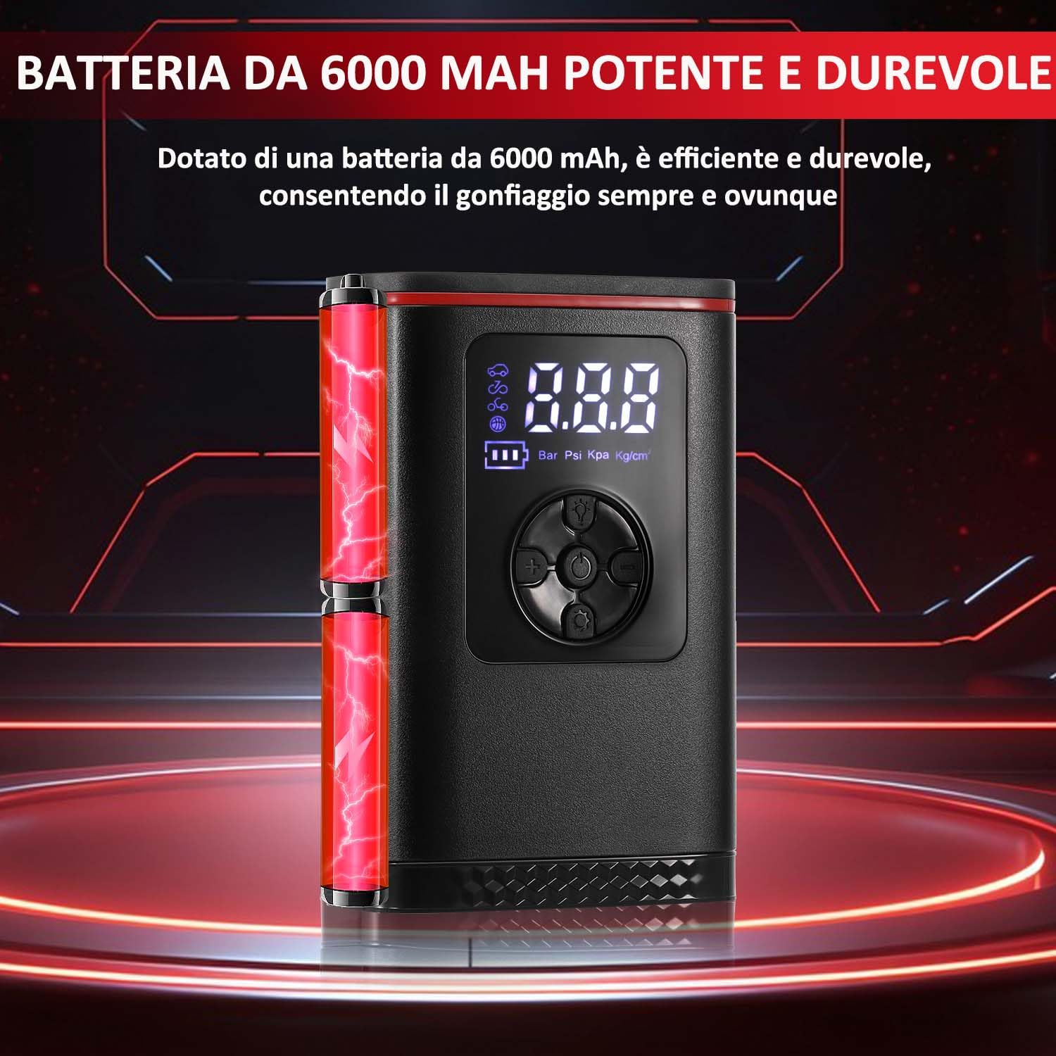 Hancaner Mini Compressore Aria Portatile, Compressore Aria Portatile Auto150PSI 7.4V 6000mAh con 4 Unità di Misurazione Della Pressione Display LCD per Auto, Bici, Moto, Scooter e Pallone.