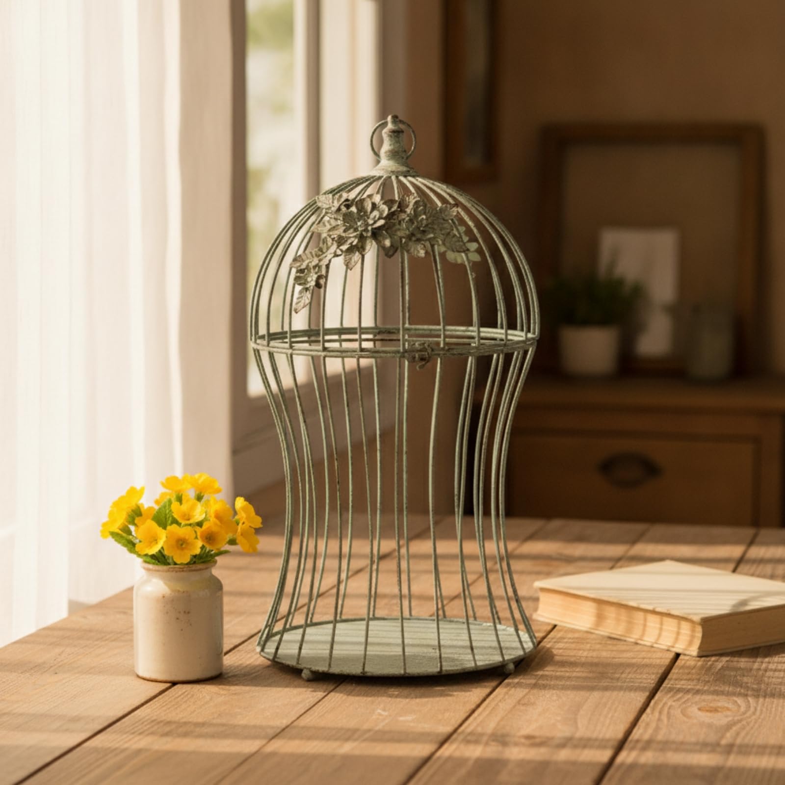Vogelkäfig Verspielt Vogelkäfig mit Tür rativ käfig für Brautpaare, Wohnzimmer, Vintage Vogelkäfig Mit Blättern, 70cm Höhe