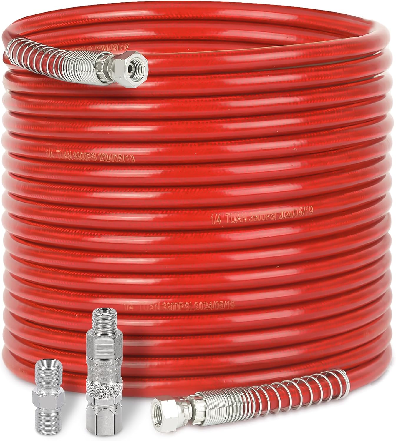 DUSICHIN 1/4 inch Airless Paint Spray 50FT Hose 3300 PSI High Pressure Universal Paint Sprayer Made of Four Layers of Quality Materials, Contains Encrypted Steel Wire Layer (RED)
