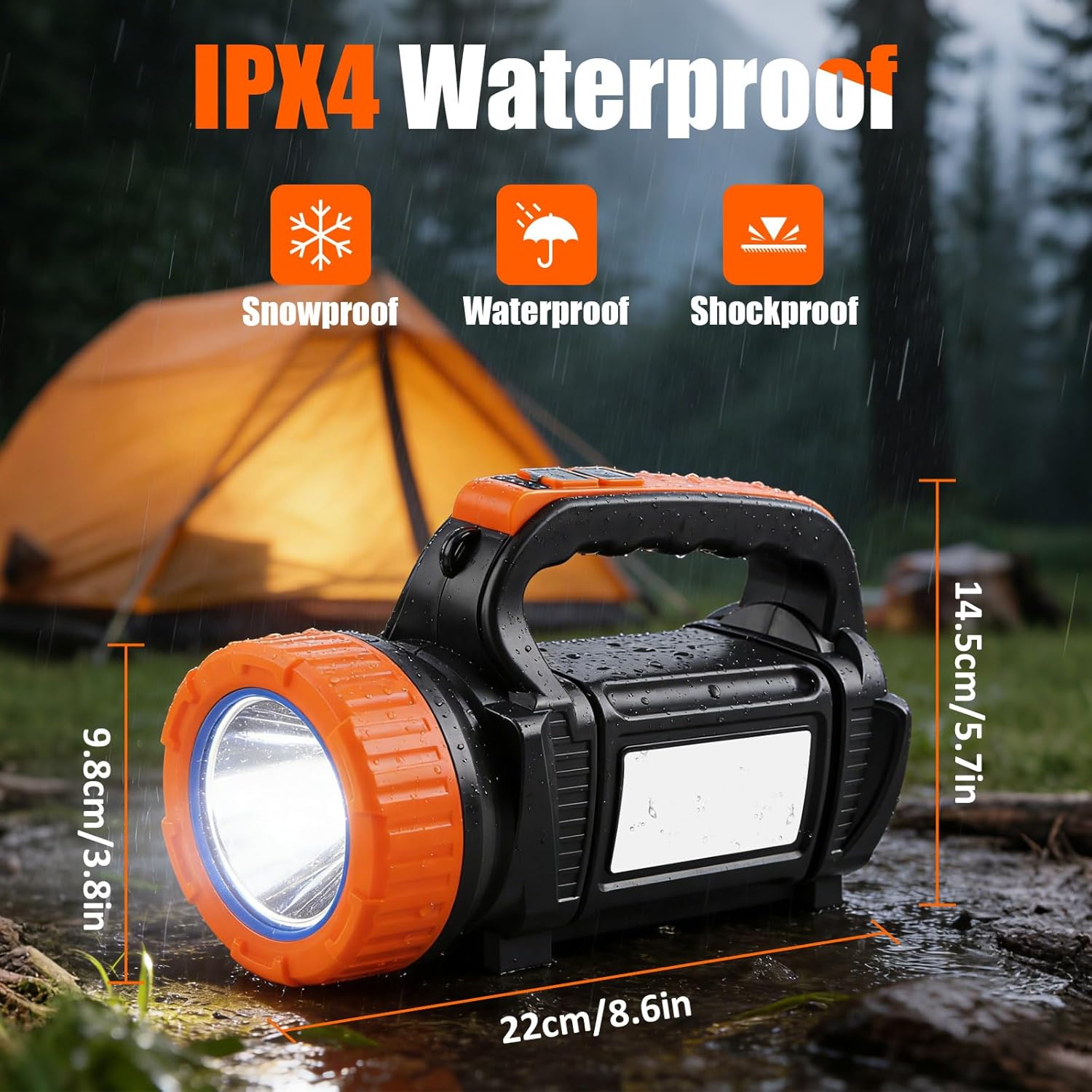 Solar Camping Lantern, LED Flashlight Spotlight Lantern 2000-Lumen 4000mAh, 6 Light Modes, Portable Bright Camping Light, IPX4 Waterproof, Hiking, Power Outages, and Emergencies