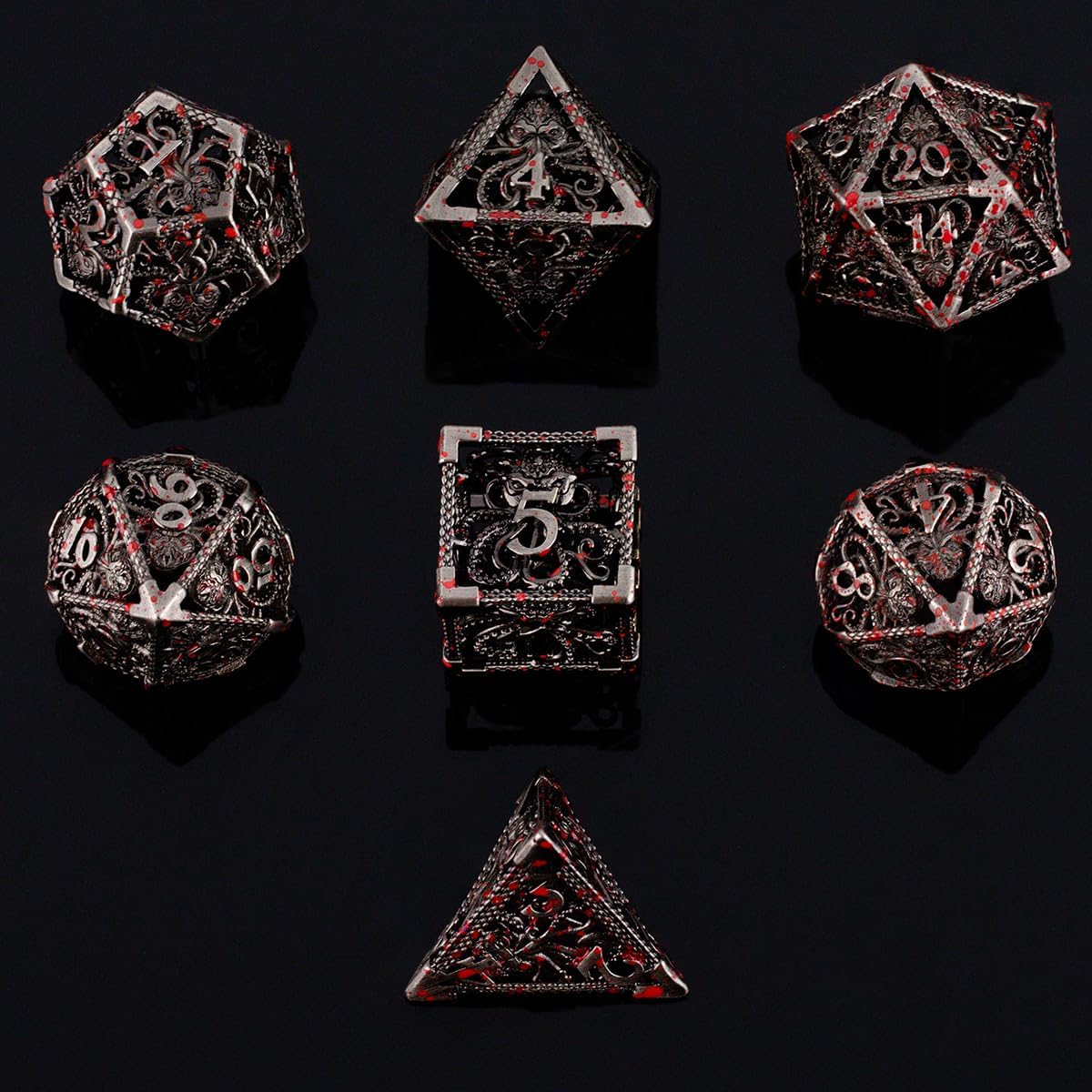 Metal DND Dice Set D&D 7 die Cthulhu Polyhedral Hollow Dice for MTG, RPGs Role Playing Game, Shadowrun and Math Teaching D20 D12 D10 D8 D6 D4