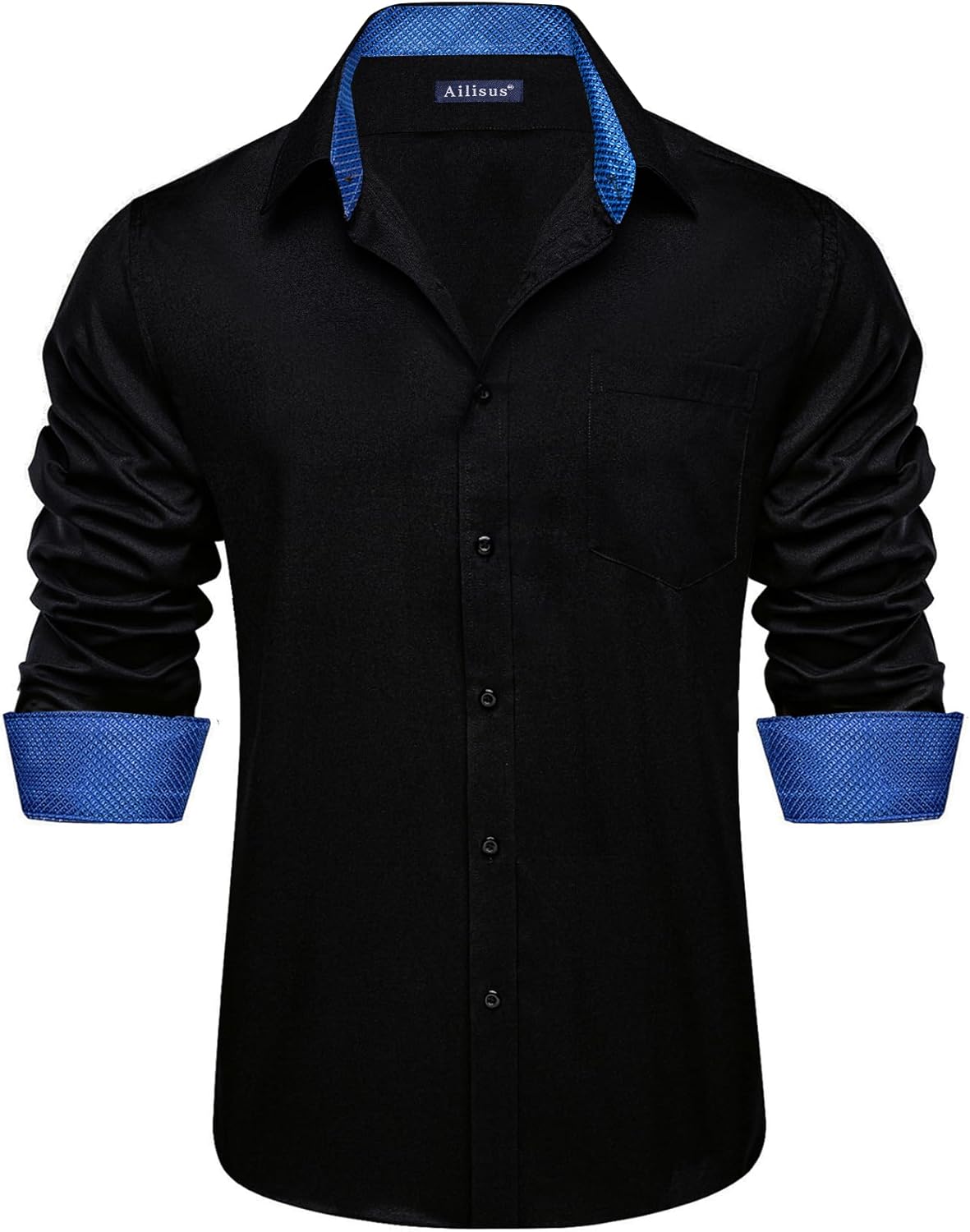 Mens Linen Shirts Casual Long Sleeve Button Down Shirt Untucked Regular Fit Contrast Collar Dress Shirt with Pocket