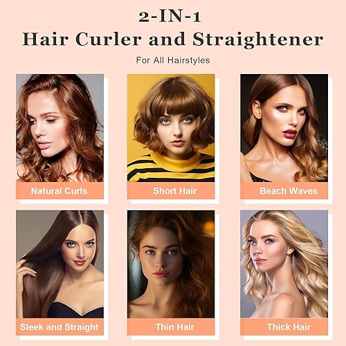 Miniatura 7 de CNAIER Plancha rizadora de pelo 2 en 1 de 1 pulgada que produce rizos clásicos y alisadores, para uso en cabello corto, mediano y largo