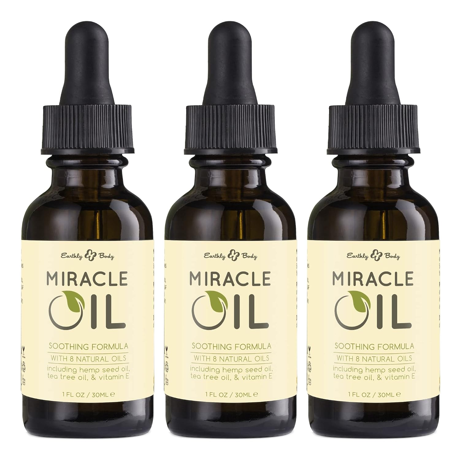 Earthly Body Miracle Oil, 1 fl. oz. - 100% Natural Tea Tree Oil, Hemp Seed Oil & Vitamin E - Moisturizer, Calms Skin Irritations, Helps Smooth Wrinkles - Gluten Free, 100% Vegan