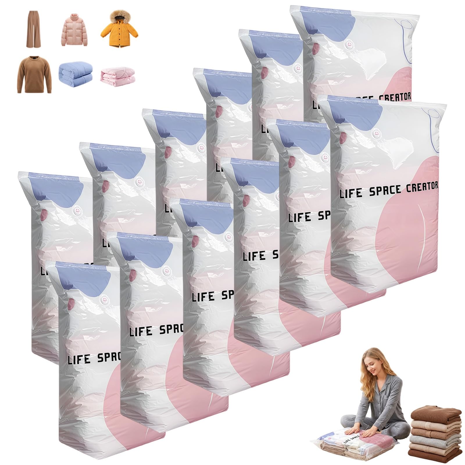 Grande Bolsa De VacíO For Ropa Sin Bomba, Bolsa De Almacenamiento Al VacíO Reutilizable Sin Bomba, Bolsas CompresióN Sins Bombas, Ipx6, 3 Segundos, Ahorra Espacio, For Tus ArtíCulos Temporada(E,L)