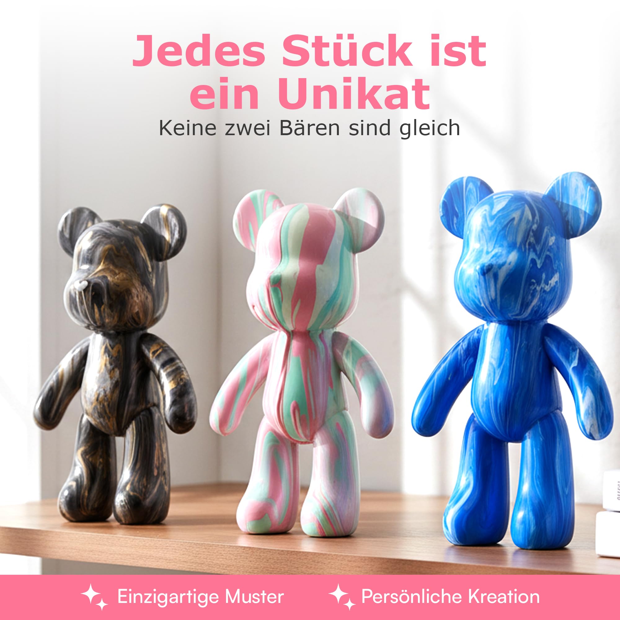 Generisch Kit per decorazione domestica fai da te, con statuetta a forma di orsetto bianco da pitturare, incl. 3 pitture liquide, pennello, tovaglia e grembiule (blu)