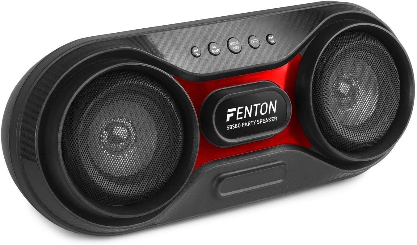 FENTON SBS80 Altavoz Bluetooth portátil de 80 W con función de Llamada, Reproductor MP3 USB/Micro SD, Entrada AUX, 2 Altavoces de 3
