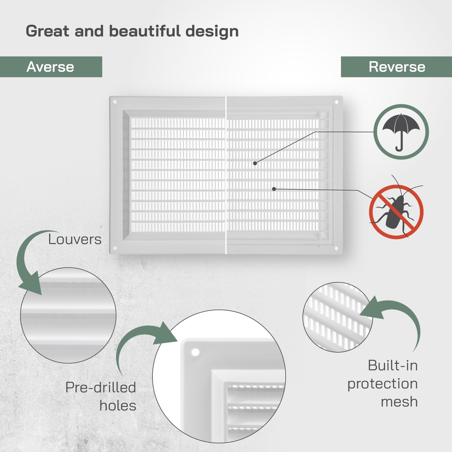 Vent Systems 250 x 170 mm / 10" x 7" Inch Rectangular Plastic Air Vent Cover, Louvered Wall Grille with Insect Mesh - Image 3