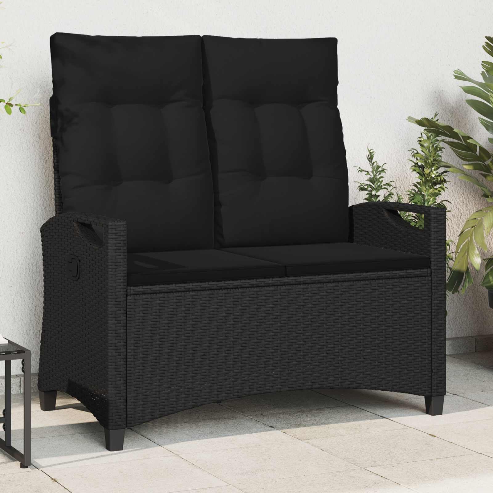 Banco de jardín negro de acero y ratán sintético de 105 cm