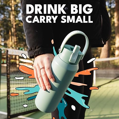 Miniatura 90 de Elemental Botella de agua aislada de 40 onzas con pajilla, botellas de agua con núcleo de acero inoxidable 100% a prueba de fugas para viajes,