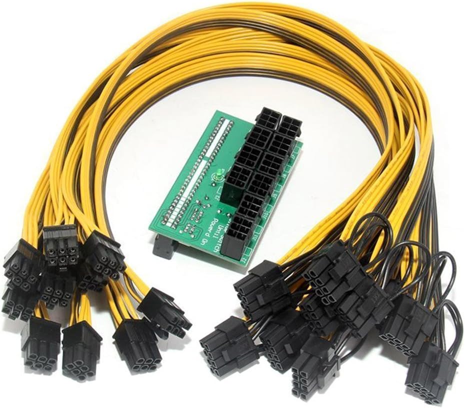 Power Supply Breakout Board Adapter with 10pcs 6pin Male to 8pin(6+2) Male Cable Support up to 1600W for Mining Ethereum