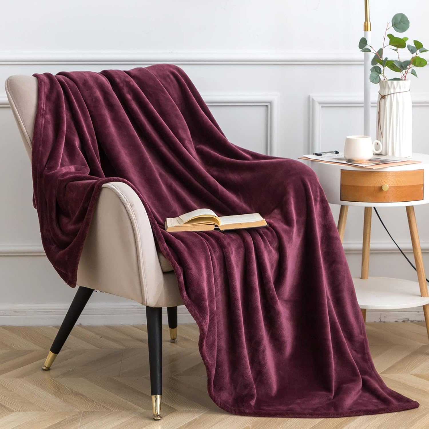 Burgundy Throw Blanket for Couch Fleece Throw Blankets AllSeason