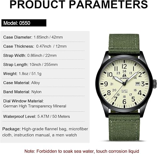 LN LENQIN Montres Hommes Montre Militaires analogiques à Quartz pour Homme - 5