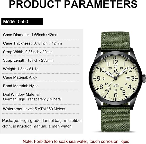 LN LENQIN Mens Watches Unisex Military Sport Nylon Strap Stylish Luminous Fashion Analog Quartz Watch for Men Waterproof Army Tactical Casual Wristwatch - 5