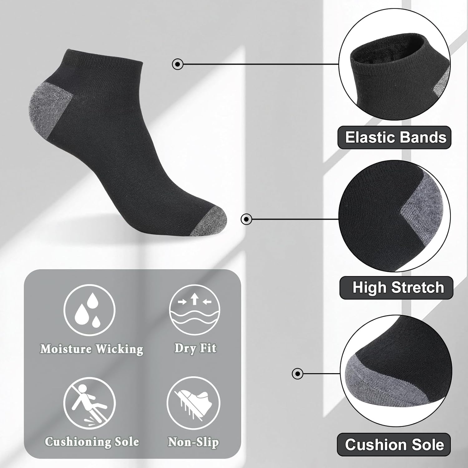 Mens Cushion Ankle Socks Men Low Cut Comfort Breathable Casual Socks Bulk - Image 6
