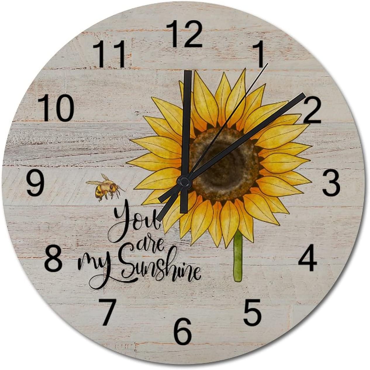 Retro Vintage Yellow Sunflower You are My Sunshine Wooden Wall Clock 15 Inch Yellow Sunflower on Wood Broad Rustic Decorative Clock Battery Operated Round Clock for Home Living Room Office Decoration