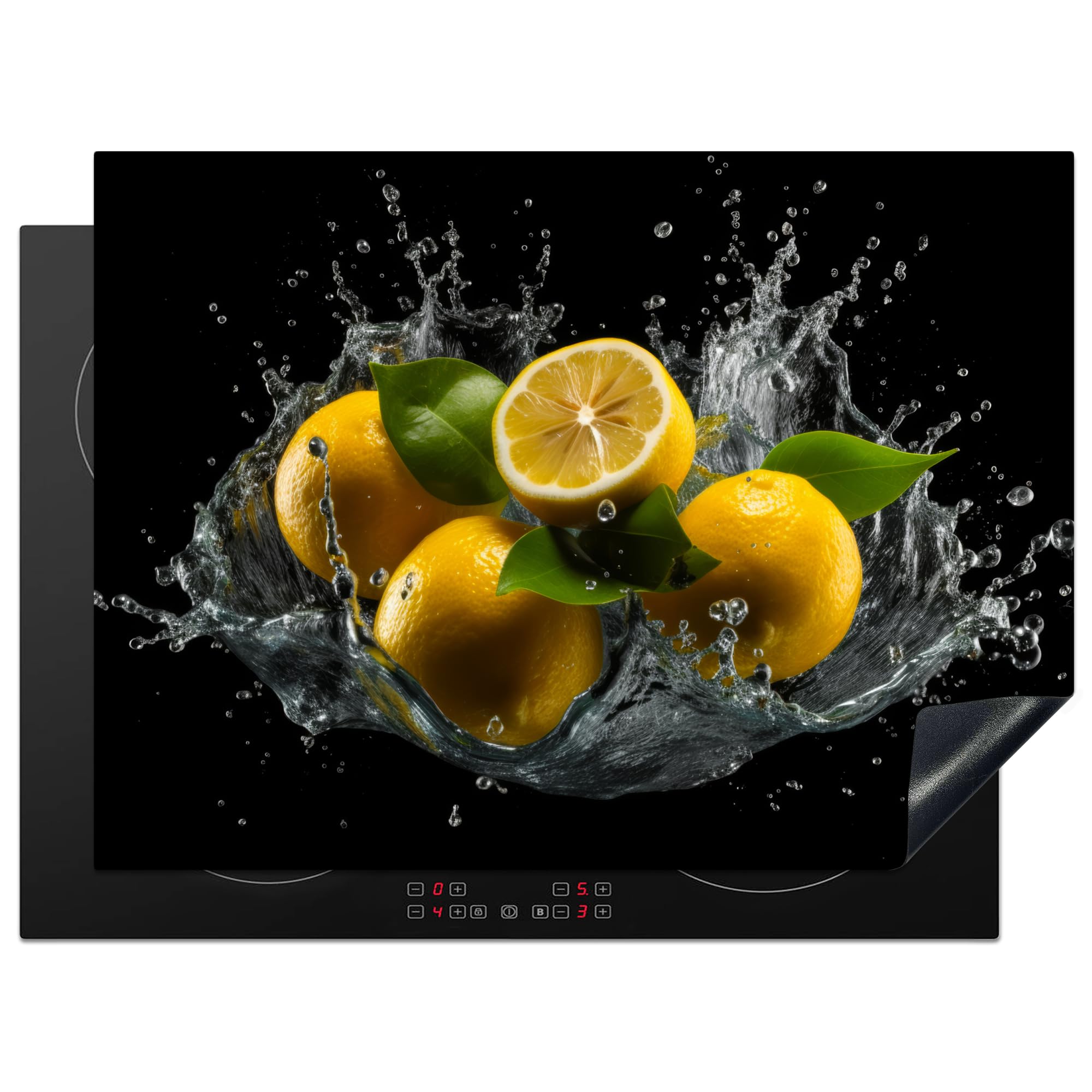 KitchenYeah© Induction Hob Protector Mat 20.5"x28" / 71x52 cm Stove Cap Top Cover Kitchen Cooker Covers for Electric Hobs Vinyl Lemon - Fruit - Yellow - Black