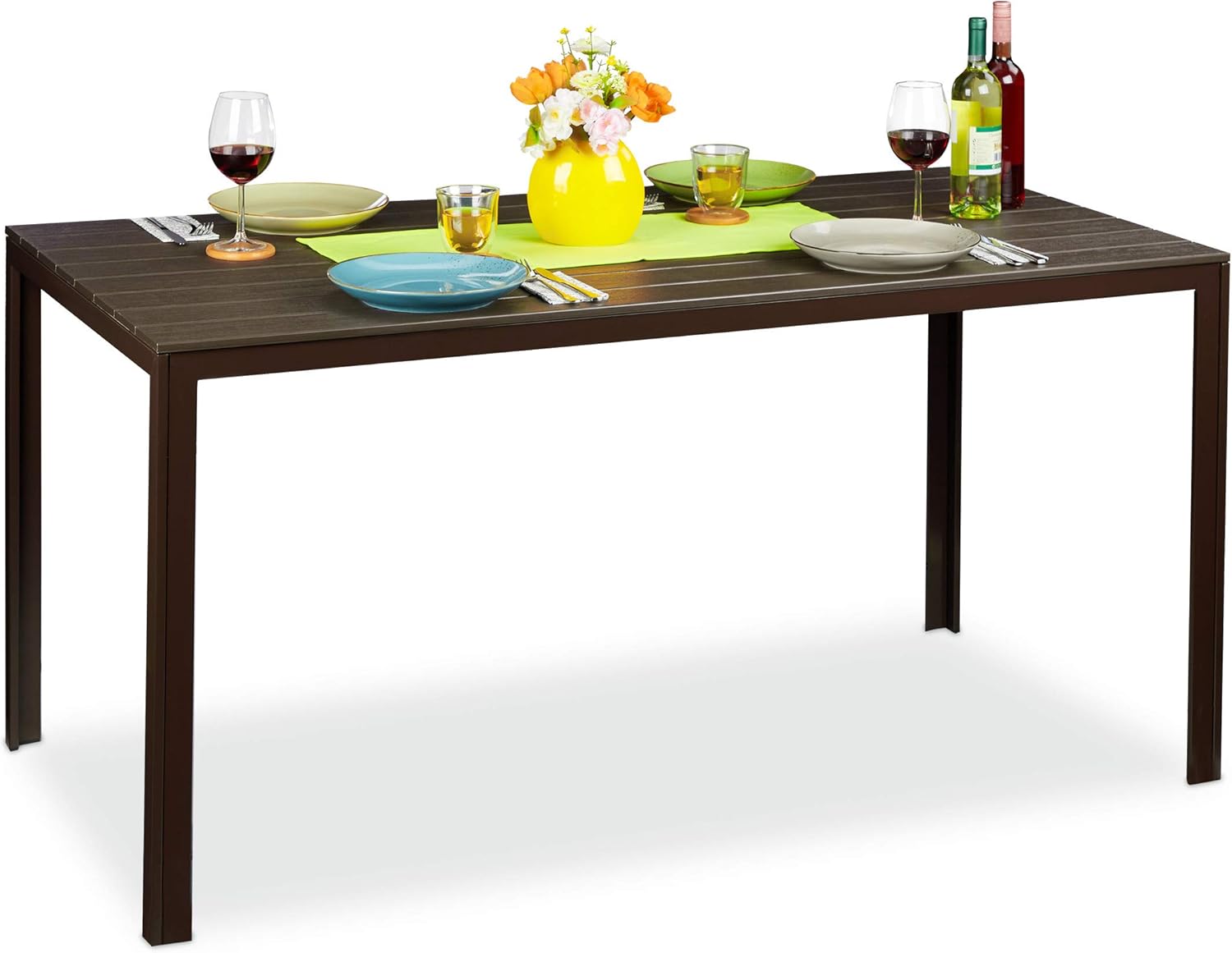 Relaxdays Mesa de jardín Rectangular, Aspecto de Madera, Mesa de Comedor, jardín, balcón, terraza, HBT 74,5 x 155,5 x 78 cm, Mesa de balcón, Color marrón