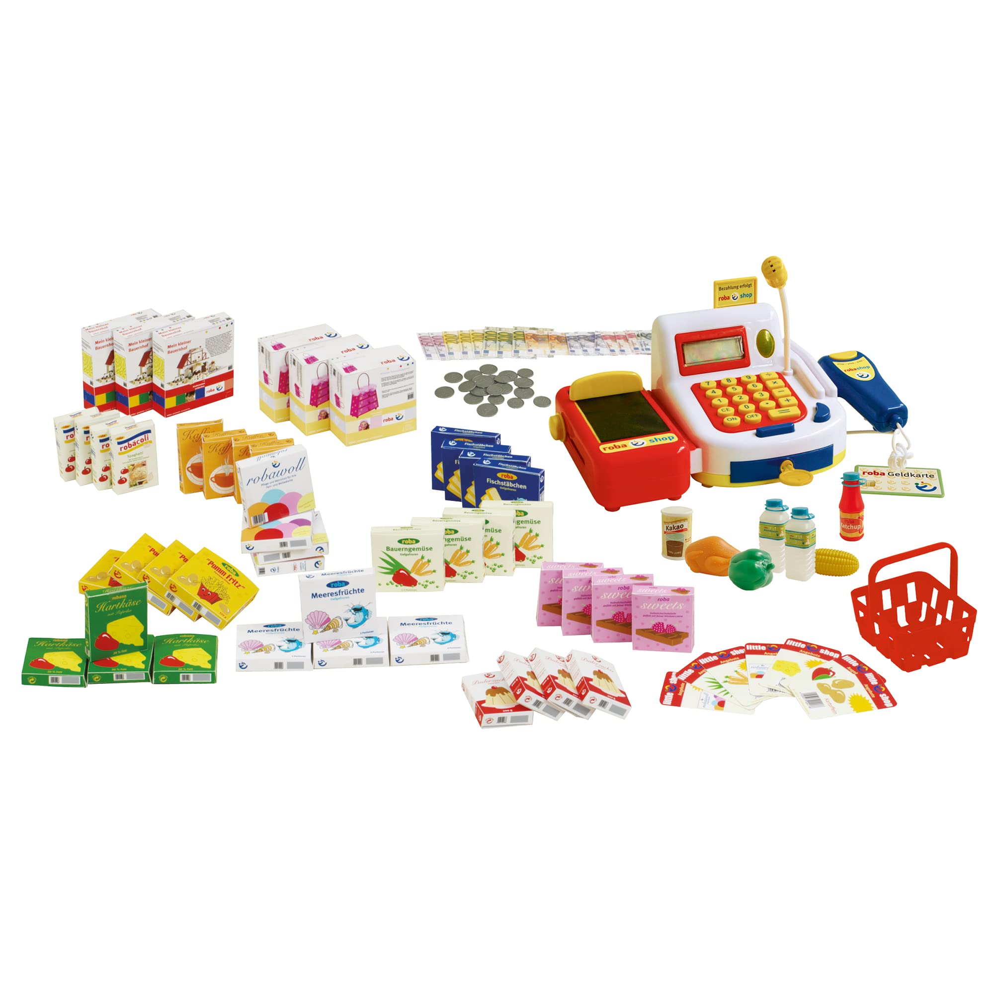 roba Kaufladen, großer Kinder Kaufmannsladen, inkl. Kaufladenzubehör, Holz natur, Verkaufsstand 6 Schubladen, Theke & Seitentheke