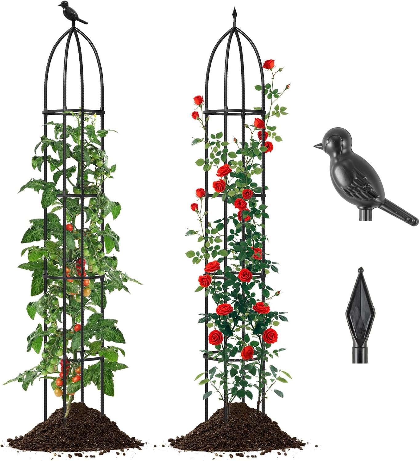 Giantex 2-Pack Tomato Cages, 78” PE-Coated Metal Garden Obelisk Trellis for Climbing Plants, Rustproof Plant Cage & Supports w/Adjustable Height, Support Stand for Vine Jasmine Rose Tomato
