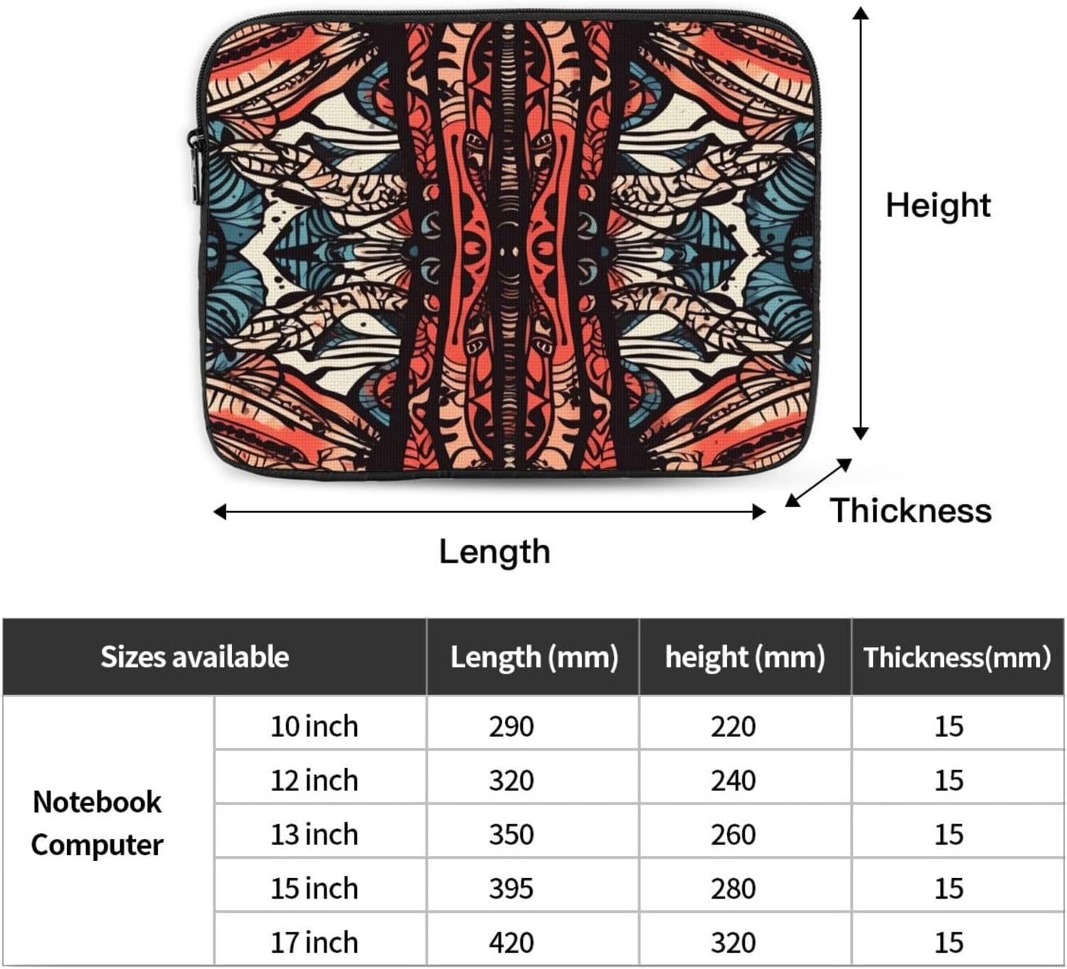 Laptop Case Sleeve 10 Inch, Slim Protective Travel Carrying Case Waterproof Briefcase Bag Retro Tribal Drawing Pattern Lightweight Laptop Bag for Travel Business Office image 2