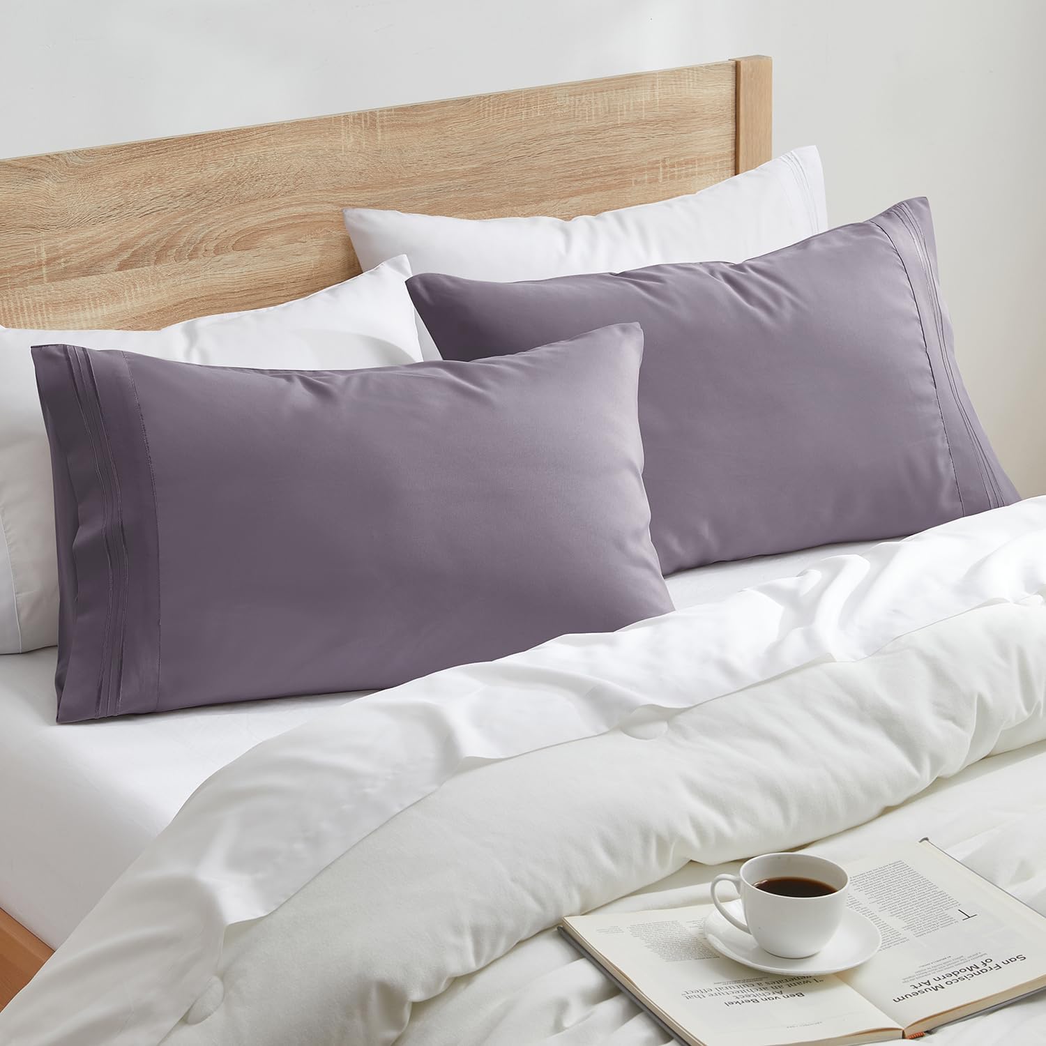 Nestl Grayish Purple Pillow Cases - Queen Size Set of 2, Soft Microfiber Pillow Cases with Envelope Closure, 20x30 Inches