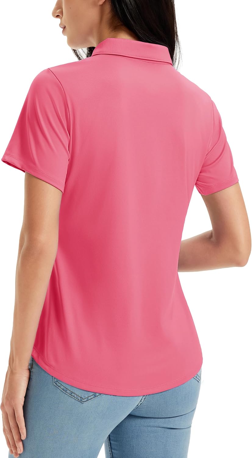 MAGCOMSEN Women's Polo Shirts Short Sleeve Golf Tops Quick Dry UPF 50+ V Neck Collared Tennis Athletic T Shirts