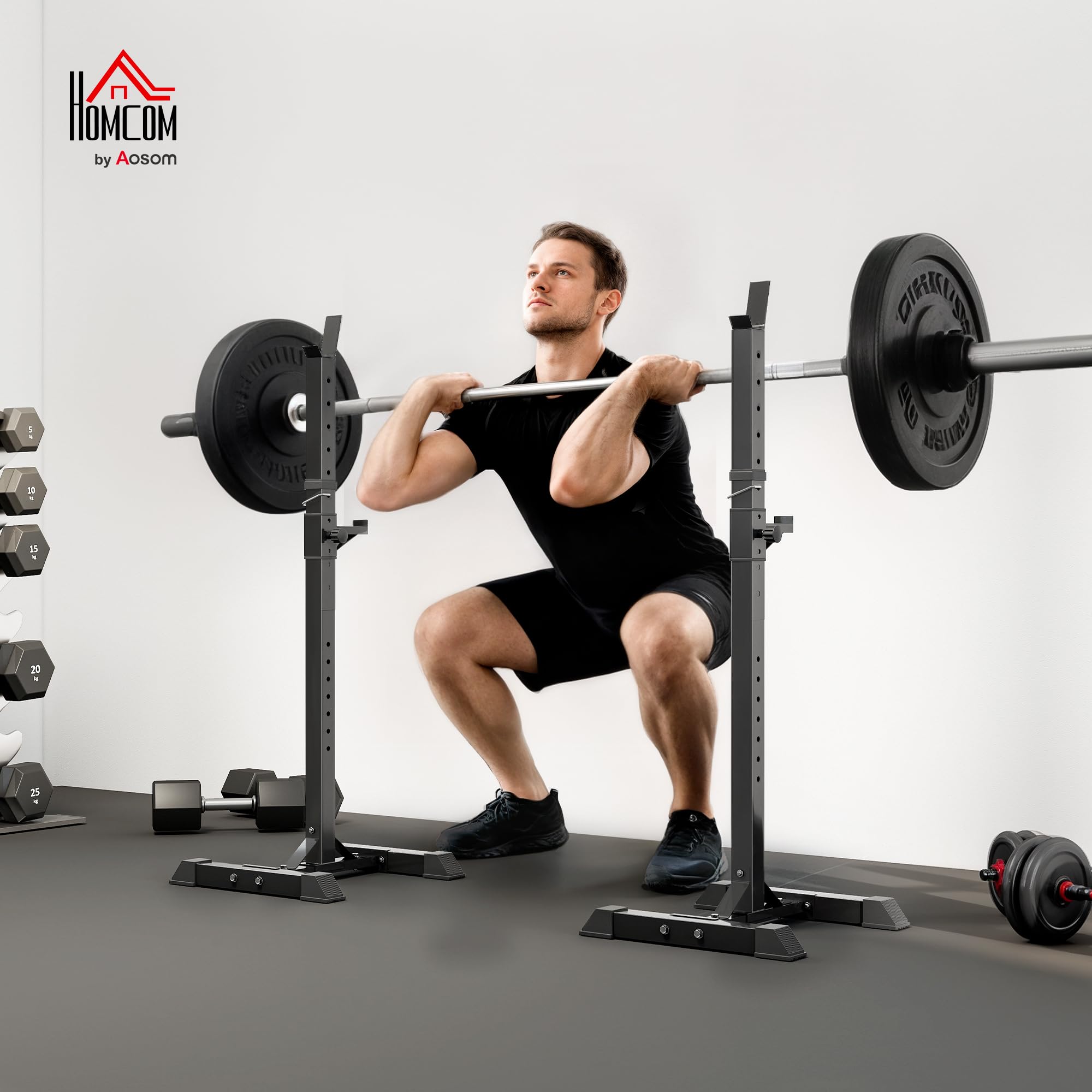 HOMCOM Soporte para Pesas Barra | Soporte Barra Pesas de Acero, 12 Niveles, Carga Máx. 150 kg, Entrenamiento en Gimnasio Hogar