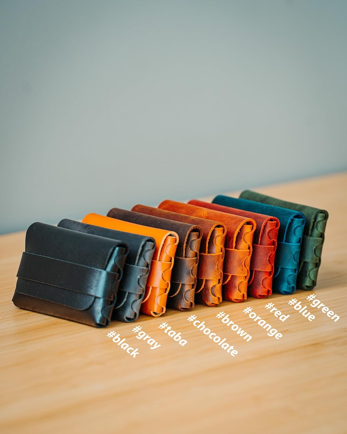 Minimal Leather Wallet for Women and Men – Handmade Slim Card Holder – Custom Colors – Personalized with Name – Gift Ready - Green